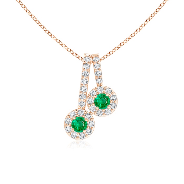 2.3mm AAA Prong-Set Two Stone Emerald Halo Pendant in Rose Gold 