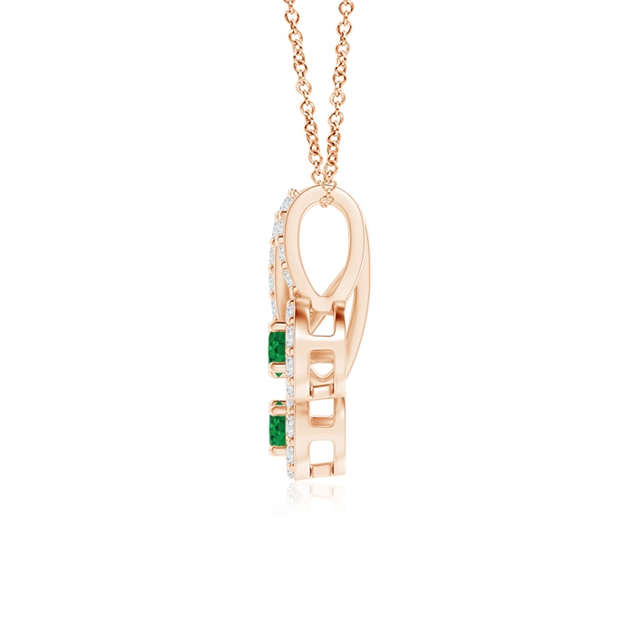 2.3mm AAA Prong-Set Two Stone Emerald Halo Pendant in Rose Gold product image