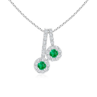 2.3mm AAA Prong-Set Two Stone Emerald Halo Pendant in White Gold