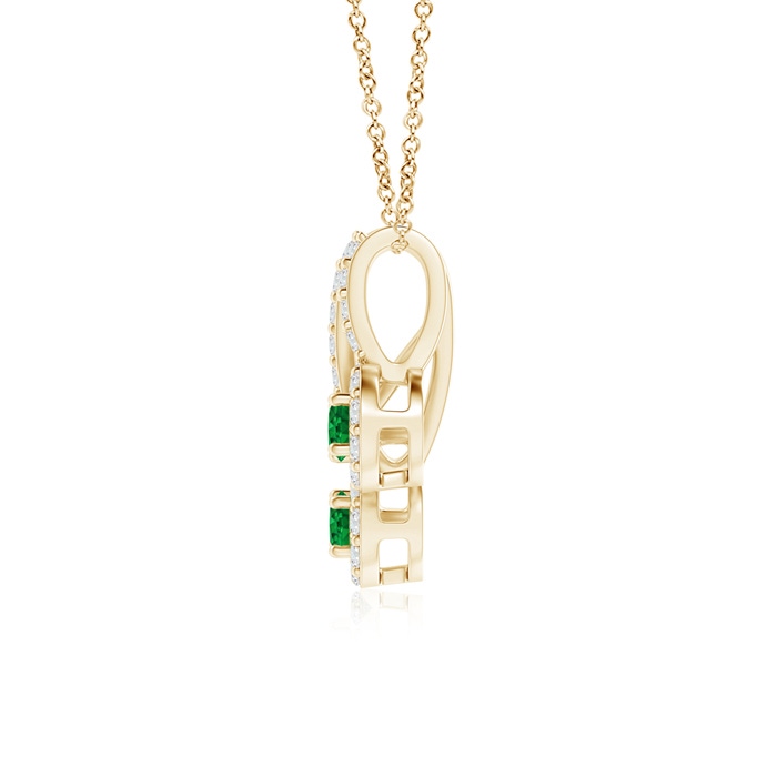 2.3mm AAAA Prong-Set Two Stone Emerald Halo Pendant in Yellow Gold product image