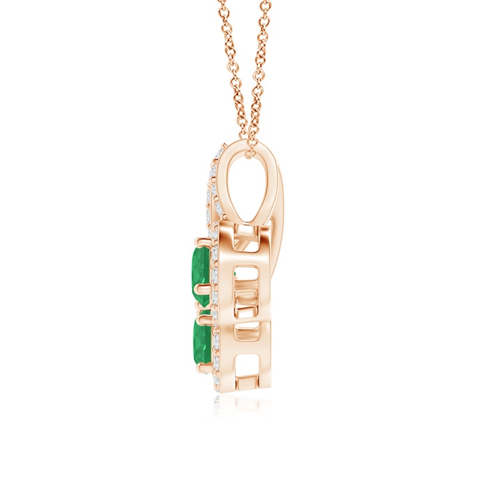 3.7mm A Prong-Set Two Stone Emerald Halo Pendant in Rose Gold product image