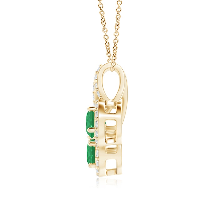 3.7mm A Prong-Set Two Stone Emerald Halo Pendant in Yellow Gold product image