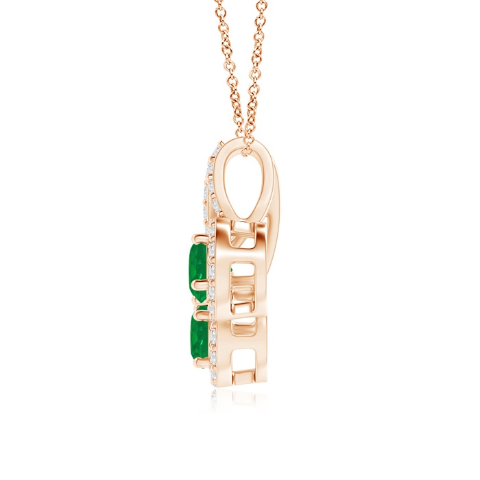 3.7mm AA Prong-Set Two Stone Emerald Halo Pendant in Rose Gold product image