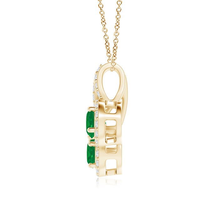 3.7mm AA Prong-Set Two Stone Emerald Halo Pendant in Yellow Gold product image