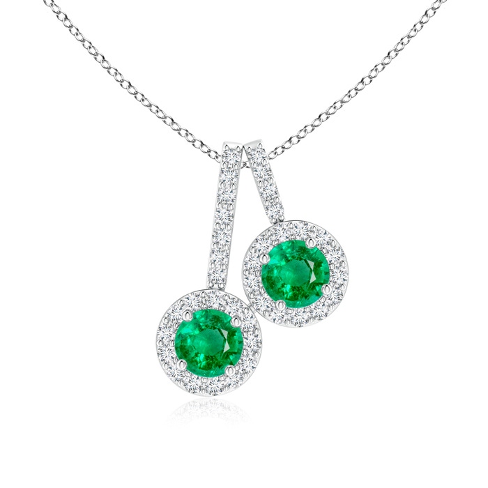 3.7mm AAA Prong-Set Two Stone Emerald Halo Pendant in P950 Platinum 