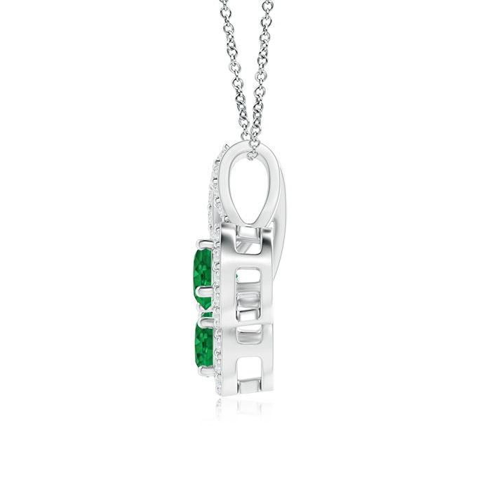 3.7mm AAA Prong-Set Two Stone Emerald Halo Pendant in P950 Platinum product image