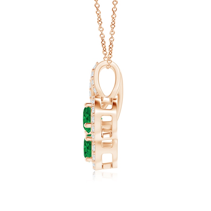 3.7mm AAA Prong-Set Two Stone Emerald Halo Pendant in Rose Gold product image