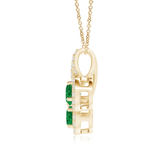 3.7mm AAA Prong-Set Two Stone Emerald Halo Pendant in Yellow Gold product image