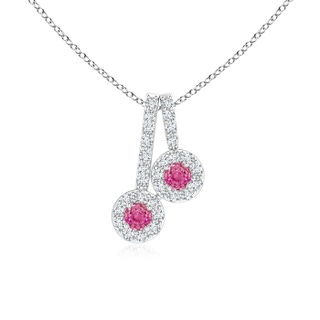 2.3mm AAA Prong-Set Two Stone Pink Sapphire Halo Pendant in White Gold