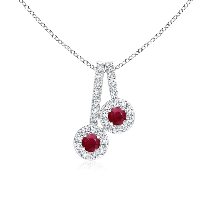 2.3mm A Prong-Set Two Stone Ruby Halo Pendant in White Gold 