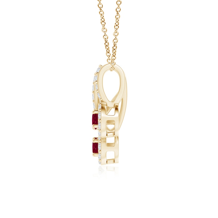 2.3mm A Prong-Set Two Stone Ruby Halo Pendant in Yellow Gold product image