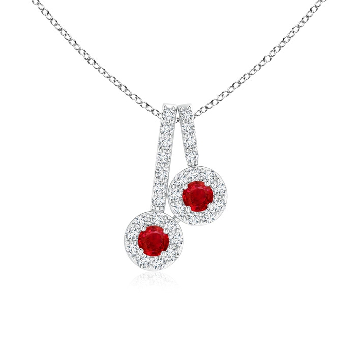 2.3mm AAA Prong-Set Two Stone Ruby Halo Pendant in White Gold 