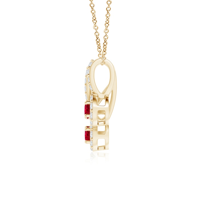 2.3mm AAA Prong-Set Two Stone Ruby Halo Pendant in Yellow Gold product image