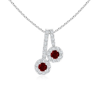 2.3mm AAAA Prong-Set Two Stone Ruby Halo Pendant in P950 Platinum