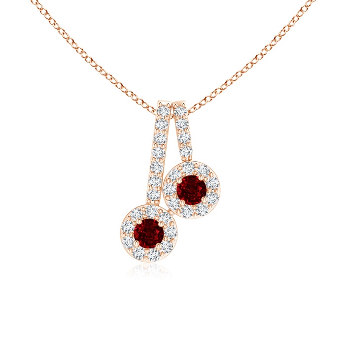2.3mm AAAA Prong-Set Two Stone Ruby Halo Pendant in Rose Gold 