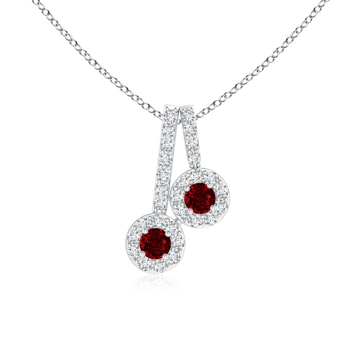 2.3mm AAAA Prong-Set Two Stone Ruby Halo Pendant in White Gold