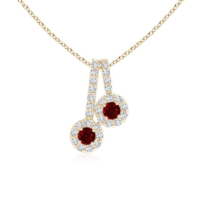 2.3mm AAAA Prong-Set Two Stone Ruby Halo Pendant in Yellow Gold