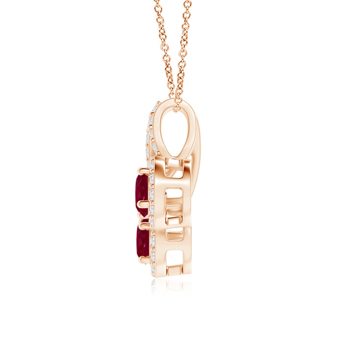 3.7mm A Prong-Set Two Stone Ruby Halo Pendant in Rose Gold product image