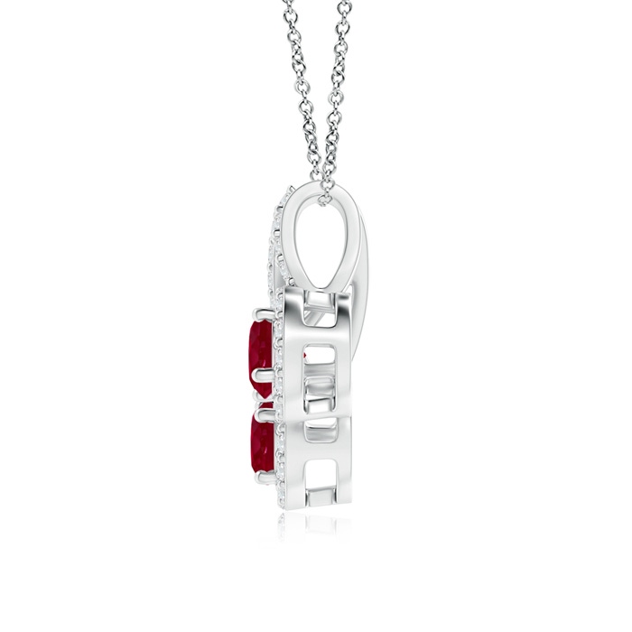3.7mm AA Prong-Set Two Stone Ruby Halo Pendant in White Gold product image