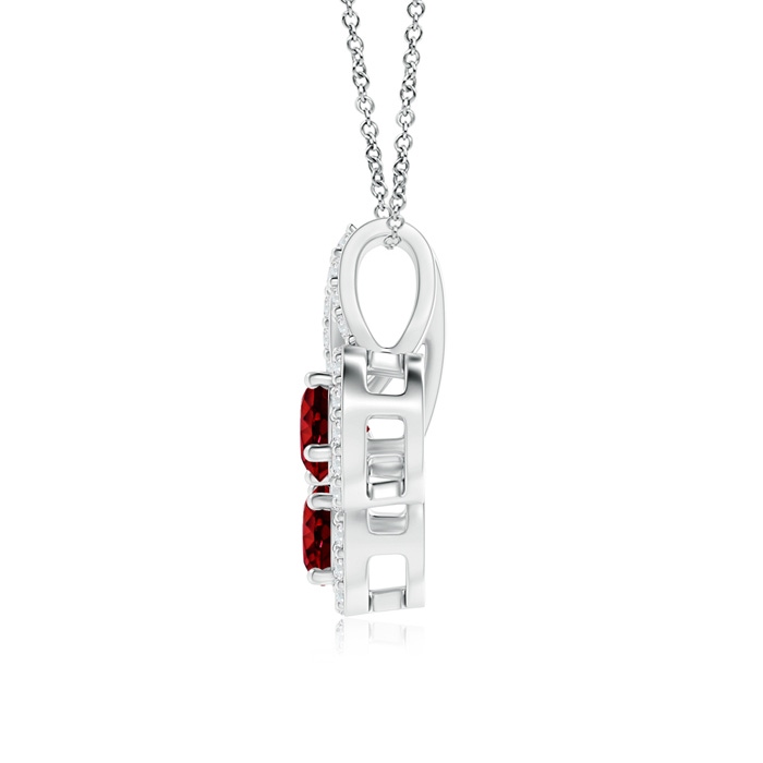 3.7mm AAAA Prong-Set Two Stone Ruby Halo Pendant in White Gold product image