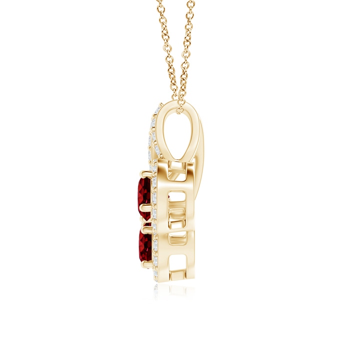 3.7mm AAAA Prong-Set Two Stone Ruby Halo Pendant in Yellow Gold product image