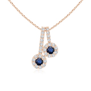 2.3mm AA Prong-Set Two Stone Blue Sapphire Halo Pendant in 9K Rose Gold