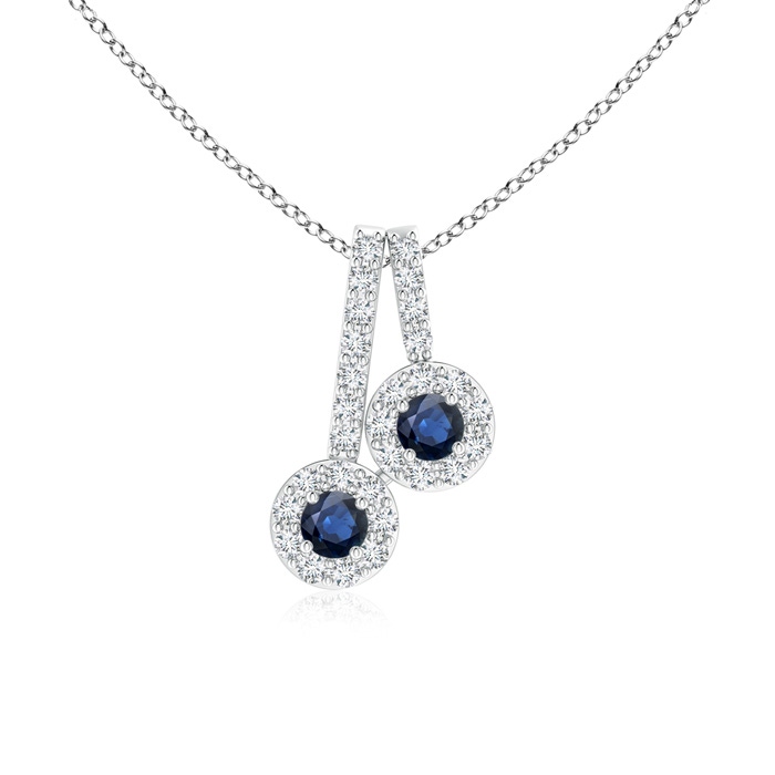 2.3mm AA Prong-Set Two Stone Blue Sapphire Halo Pendant in P950 Platinum 