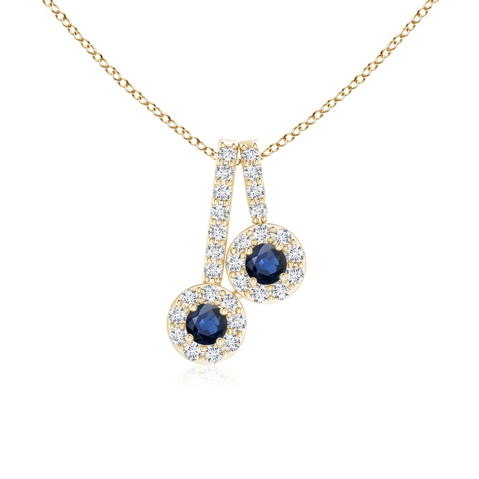 2.3mm AA Prong-Set Two Stone Blue Sapphire Halo Pendant in Yellow Gold 