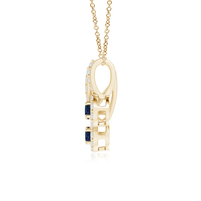2.3mm AA Prong-Set Two Stone Blue Sapphire Halo Pendant in Yellow Gold product image