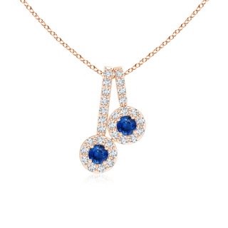 2.3mm AAA Prong-Set Two Stone Blue Sapphire Halo Pendant in 9K Rose Gold