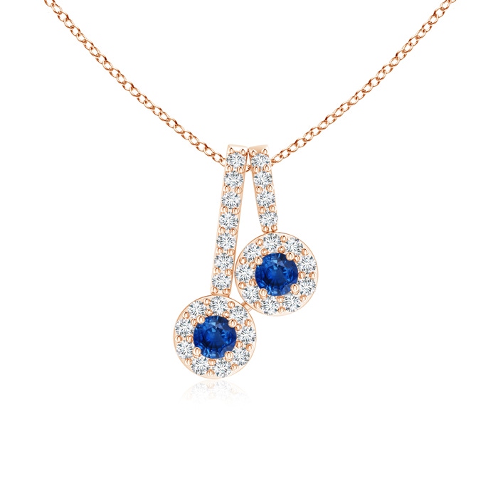 2.3mm AAA Prong-Set Two Stone Blue Sapphire Halo Pendant in Rose Gold 