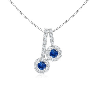 2.3mm AAA Prong-Set Two Stone Blue Sapphire Halo Pendant in White Gold