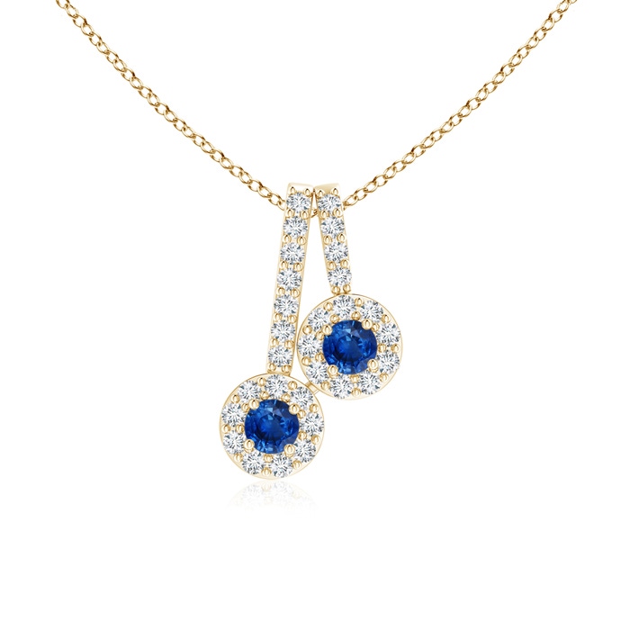 2.3mm AAA Prong-Set Two Stone Blue Sapphire Halo Pendant in Yellow Gold 
