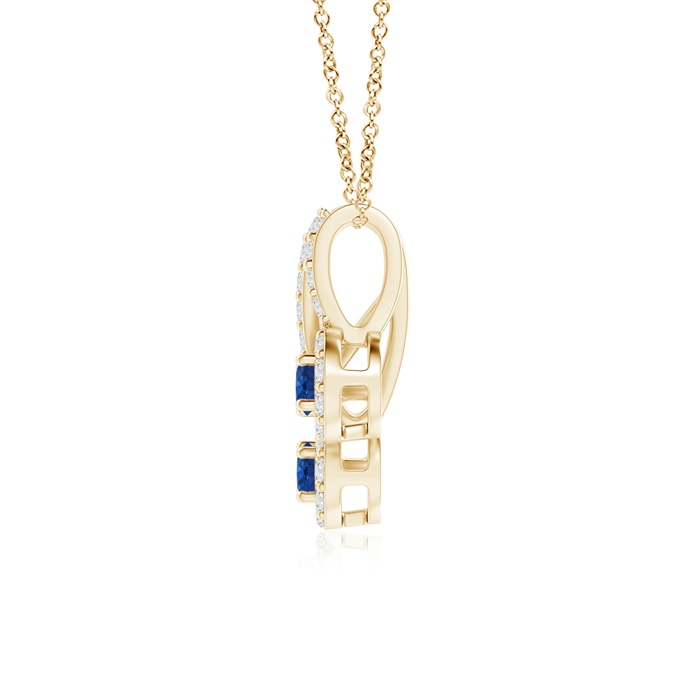 2.3mm AAA Prong-Set Two Stone Blue Sapphire Halo Pendant in Yellow Gold product image