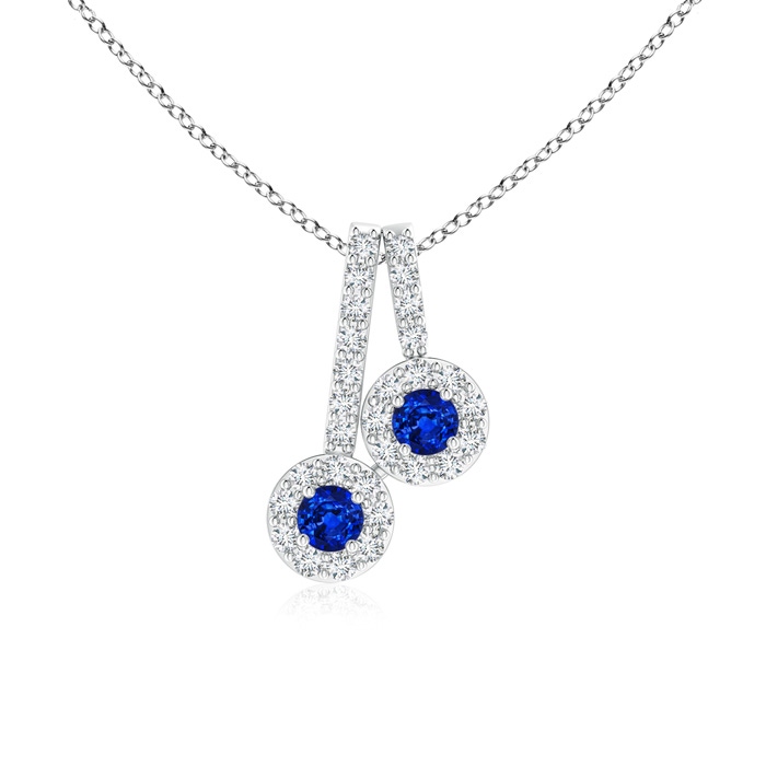 2.3mm AAAA Prong-Set Two Stone Blue Sapphire Halo Pendant in White Gold 