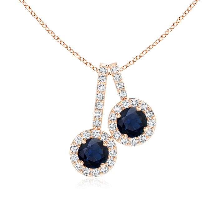 3.7mm A Prong-Set Two Stone Blue Sapphire Halo Pendant in Rose Gold 