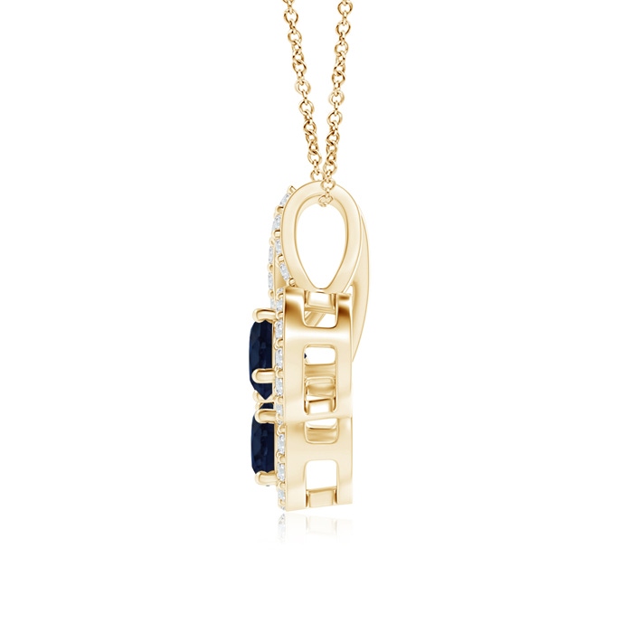 3.7mm A Prong-Set Two Stone Blue Sapphire Halo Pendant in Yellow Gold product image
