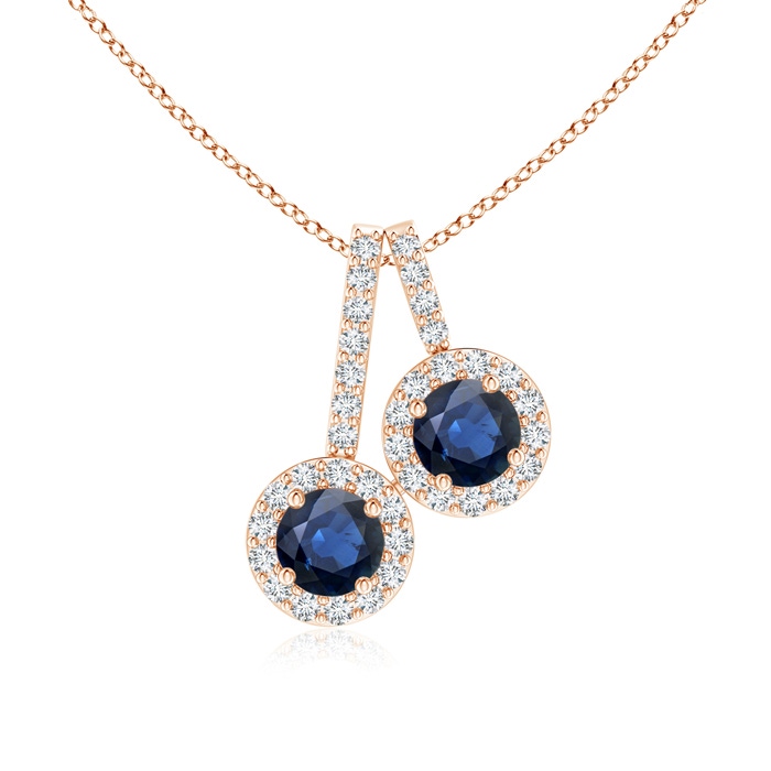 3.7mm AA Prong-Set Two Stone Blue Sapphire Halo Pendant in Rose Gold 