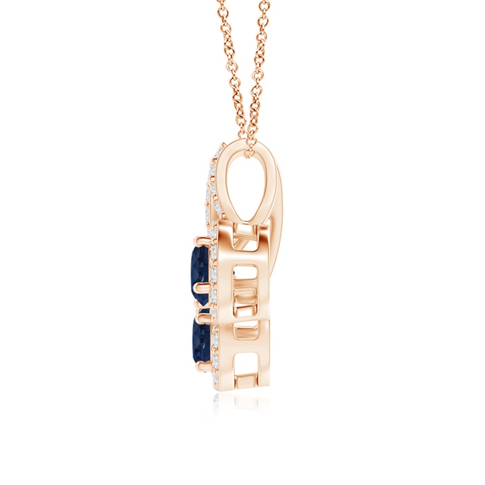 3.7mm AA Prong-Set Two Stone Blue Sapphire Halo Pendant in Rose Gold product image