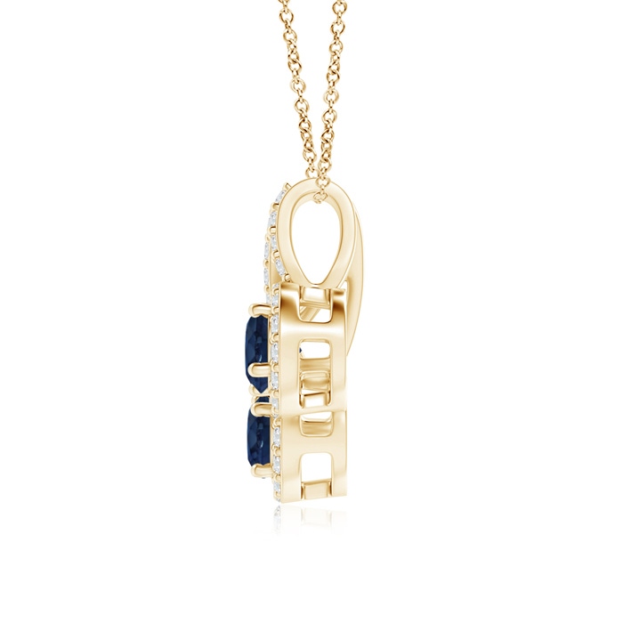 3.7mm AA Prong-Set Two Stone Blue Sapphire Halo Pendant in Yellow Gold product image