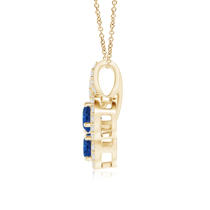 3.7mm AAA Prong-Set Two Stone Blue Sapphire Halo Pendant in Yellow Gold product image