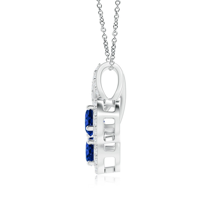 3.7mm AAAA Prong-Set Two Stone Blue Sapphire Halo Pendant in White Gold product image