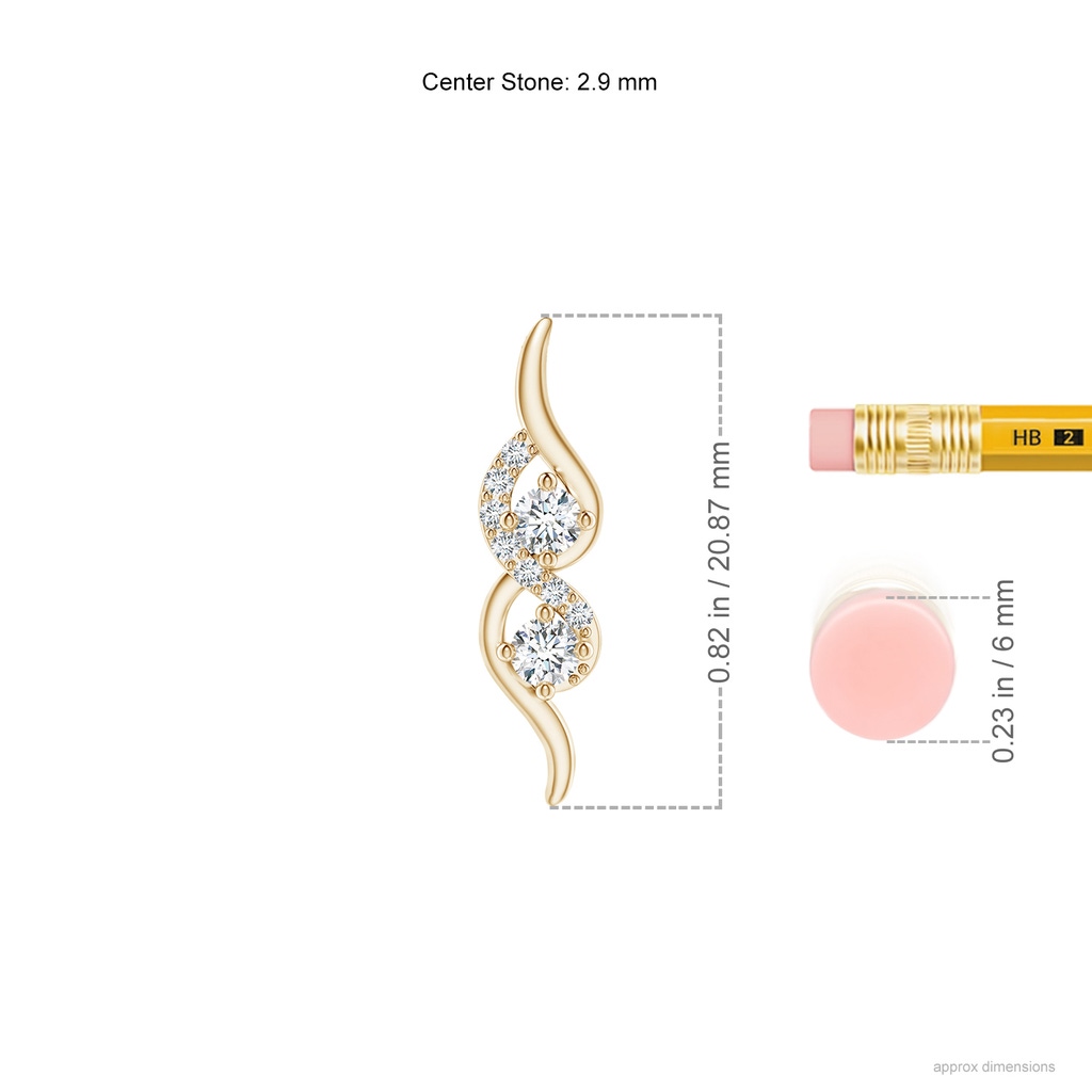 2.9mm GVS2 Two Stone Diamond Swirl Pendant in Yellow Gold ruler