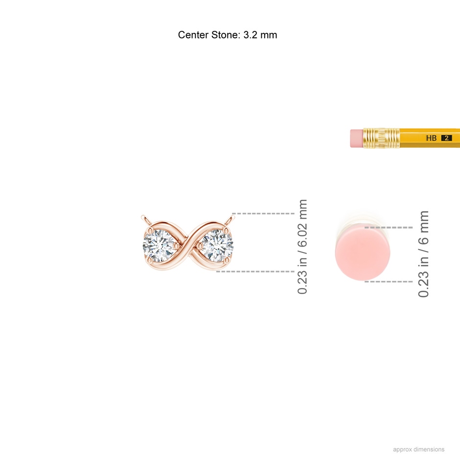3.2mm GVS2 Double Diamond Infinity Pendant Necklace in Rose Gold ruler