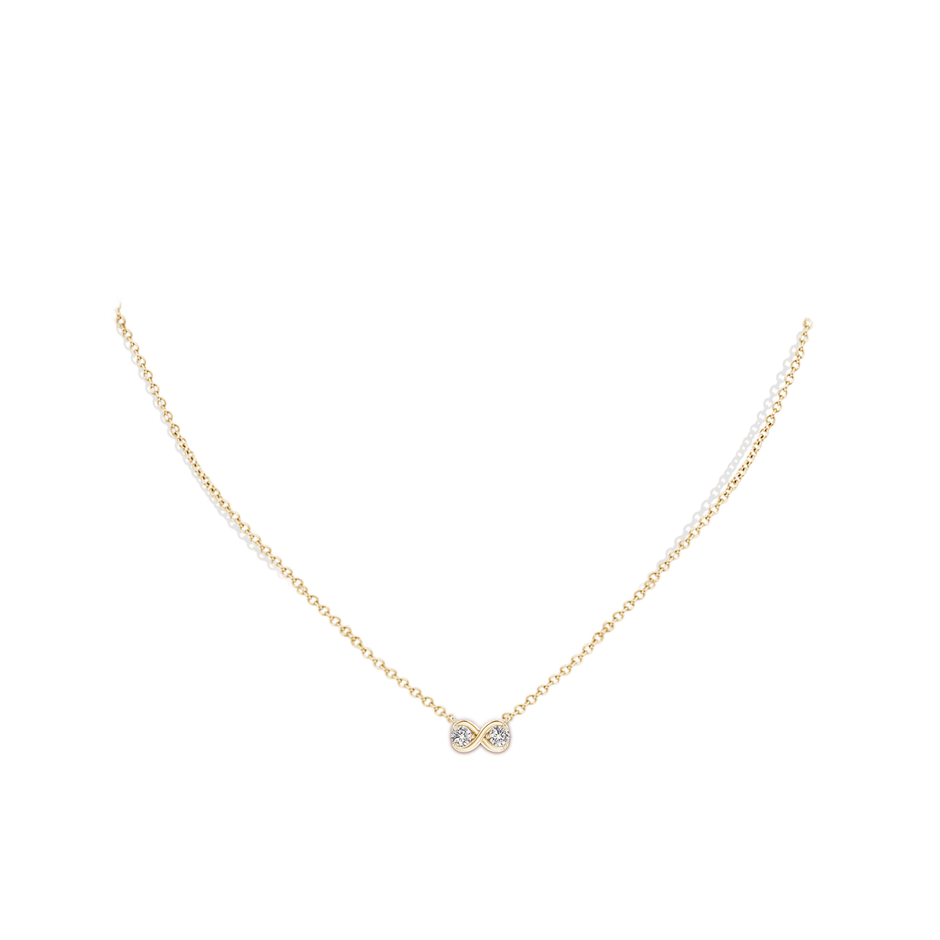 3.2mm IJI1I2 Double Diamond Infinity Pendant Necklace in Yellow Gold body-neck