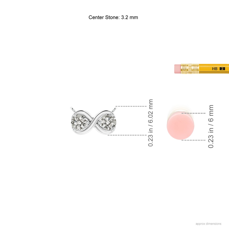 3.2mm KI3 Double Diamond Infinity Pendant Necklace in White Gold ruler