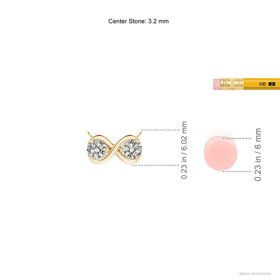 3.2mm KI3 Double Diamond Infinity Pendant Necklace in Yellow Gold ruler