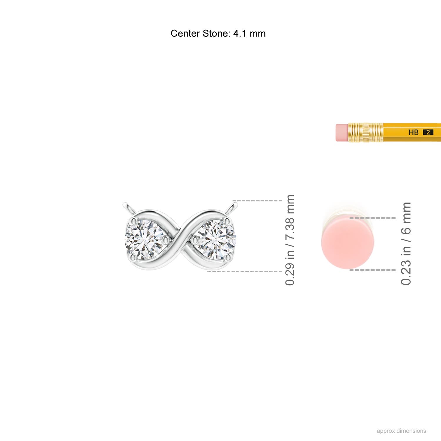 4.1mm HSI2 Double Diamond Infinity Pendant Necklace in White Gold - ruler