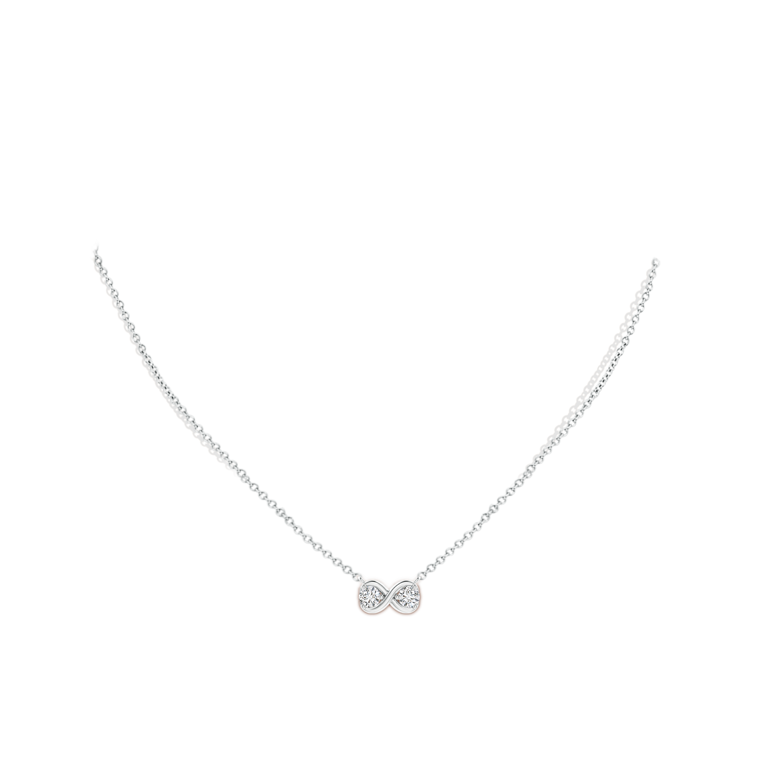 4.1mm HSI2 Double Diamond Infinity Pendant Necklace in White Gold - body_neck