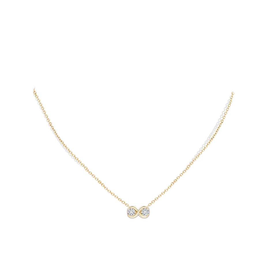 4.1mm HSI2 Double Diamond Infinity Pendant Necklace in Yellow Gold body-neck